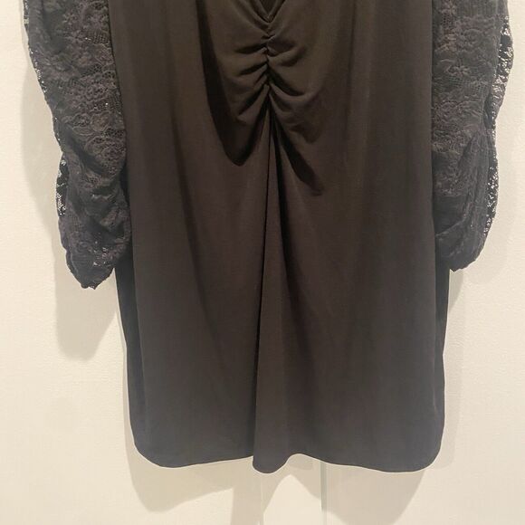 Torrid Studio Crepe Women’s Plus 3X Sz 22/24 Black Ruched Lace Sleeve Witchy - Picture 5 of 10